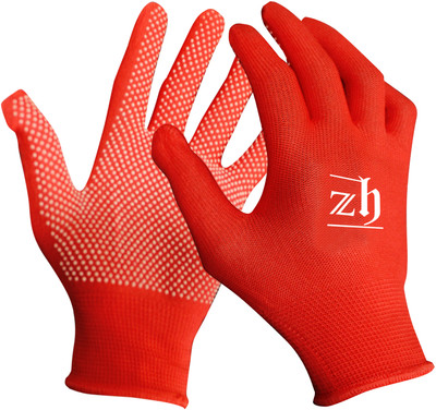 ZH PVC Dotted Cotton Gloves for Tennis & Cricket - 1 Pair Inner Gloves(Red)