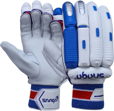 Snaga Players Leather Cricket Batting Gloves with Secure Fit & Shock Absorption (Men) Batting Gloves(Blue-White)