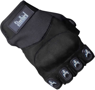 Steelbird Half Finger Bike Riding Gloves, Protective Off-Road Motorbike Racing Riding Gloves(Black)