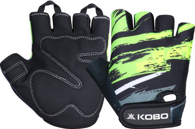 KOBO WTG-66 Weight Lifting Gym Glove Hand Protector for Fitness Training Gym & Fitness Gloves(Black, Green)