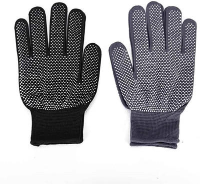GJSHOP Sports PVC-Dotted Cotton Gloves for Enhanced Grip Batting Gloves(Black)