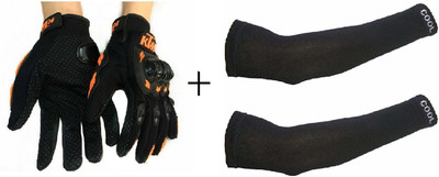 Creeknest Riding Gear Gloves & Sun Protection COOL Arm Sleeves Black Riding Gloves(Black)