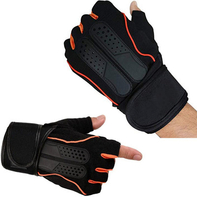 aksmit Gym Body Building Training Sports Fitness Weightlifting (Large ) Riding Gloves(Black, Orange)