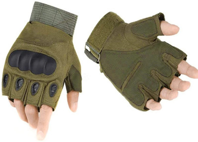 HOC Motorcycle_Bike Riding Hard Knuckle Gloves Breathable & Protective Half Finger Riding Gloves(Green)