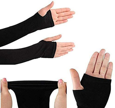 HOUSE OF COMMON Sun protection cotton arm sleeve Unisex summer, Winter arm protective Sports Driving Gloves(Black)