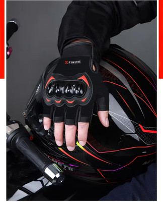 xfinity Riding Gloves Half Finger Shockproof Hard Knuckle Breathable AntiSlip Motorcycle Riding Gloves(Red, Black)