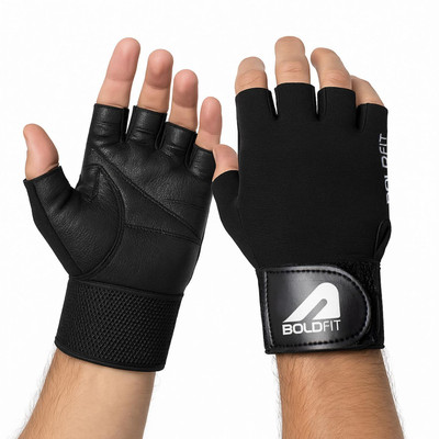 BOLDFIT Gym Gloves for Men with Wrist Support for Women Gym & Fitness Gloves(Black)