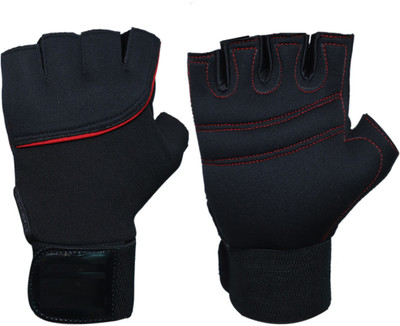 Donizard Extra Soft Neoprene Lycra Wrist Palm Support Gym Workout Exercise Weight Lifting Gym & Fitness Gloves(Black, Red)