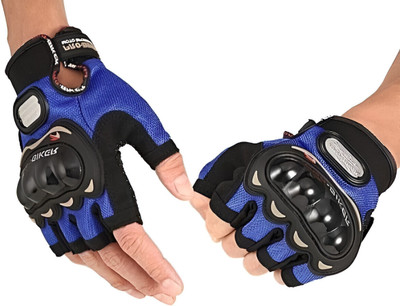 HOC Half Finger Bike Riding Sports Gloves Strong Protective Hard Kunckle Hand Gloves Riding Gloves(Blue)