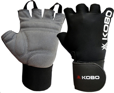 KOBO WTG-09 Gym Gloves with Wrist Support (Black) Gym & Fitness Gloves(Black)