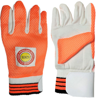 HK Sport & Toys Padded Net Cricket Football Wicket Keeping Gloves(White & Orange)