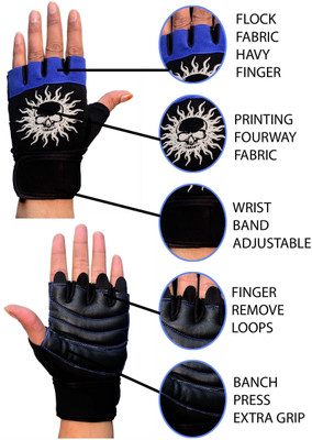 HOUSE OF COMMON Lycra Gym Gloves for Weightlifting, Crossfit, Fitness Gym & Fitness Gloves(119 Blue)