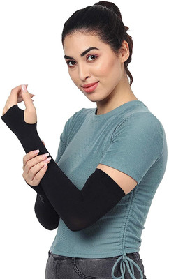 Adnate Nylon, Cotton Arm Sleeve For Men & Women(Free, Black)