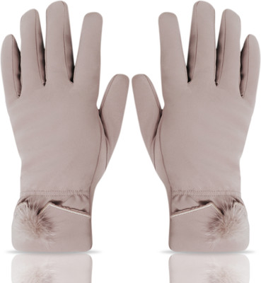 Aseenaa Winter Fur Gloves for Women & Girls Bike Riding, Fits Everyone Above 10 Years Driving Gloves(Light Grey)