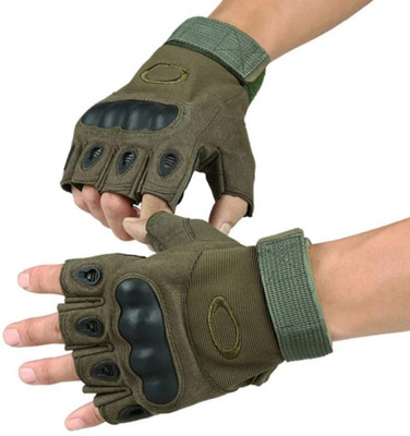 HOC Army Green Pro Riding Synthetic Lather Motorcycle Half Finger Gloves Riding Gloves(Green)