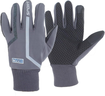 DreamPalace India Full Finger Gloves with Touch Screen Feature With Reflector Riding Gloves(Grey)