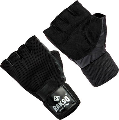 Rakso GYM GLOVES, Gloves for gym Leather Gym Gloves, Wrist Support, Workout Gloves Gym & Fitness Gloves(Black)
