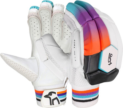 KOOKABURRA Aura Pro 4.0 Left Hand Batting Gloves- Junior Batting Gloves(White/Black/Orange/Purple)