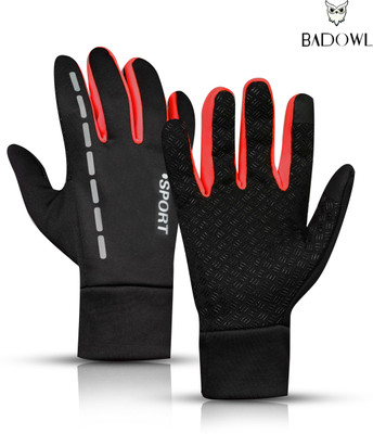BAD OWL Full-Finger Bike Riding Gloves with Touch Screen, Breathable Fabric for Driving Riding Gloves(Red, Black)