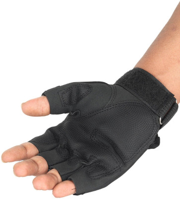 Yeahmom Bike Riding Hard Knuckle Protective & Breathable Fingerless Hand Sports Gloves Riding Gloves(Smoky Black)