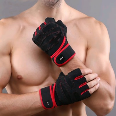 Xfinity Fitness Mens Gym Gloves with 12 inch Wrist Support and Anti Slip Gym & Fitness Gloves(Red, Black)
