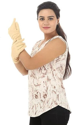 GREENPORT Soft Cotton Full Hand Gloves Beige Reusable Washable Protective Riding Gloves(BEING)