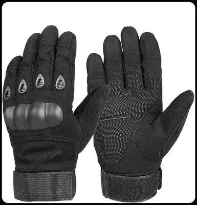JAI SHRI Military Black Tactical Motorcycle Bike Riding Full Finger Gloves Men_ Driving Gloves(Black)