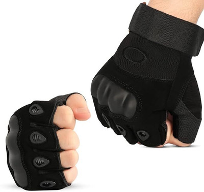 pasaddo Half Finger Hard Knuckle Outdoor Breathable Gloves for Boys & Men Riding Gloves(Black)