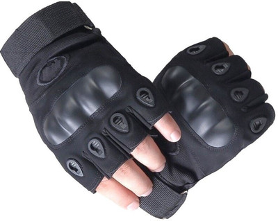 FUEZONE Half Finger Hard Knuckle MotorBike Outdoor Gear Up Knucklehead Airflow Combating Riding Gloves(Smoke Black)