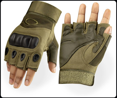 JAI SHRI Nylon Tactical Half-Finger Gloves For Sports, Hard Knuckle, Motorcycle Riding_ Riding Gloves(Green)