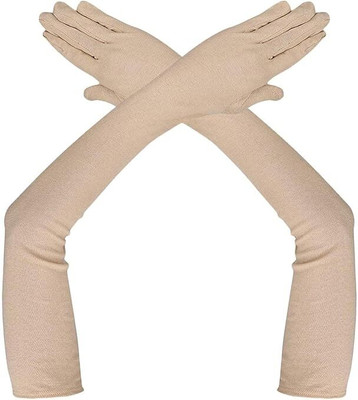 Amalya Sun protection cotton arm sleeve Unisex summer, Winter arm protective Sports2 Driving Gloves(White)