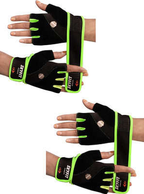 HOUSE OF COMMON COMBO PACK 2 Real Choice Leather Padded Gym Sports Gloves Gym & Fitness Gloves(Black, Green)