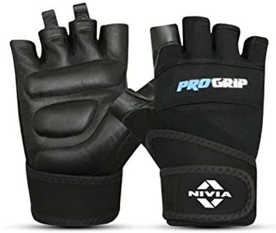 NIVIA Pro Grip- Womens Professional Wrist Support-Leather- Gym & Fitness Gloves(Black)