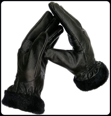 JAI SHRI Leather Hand Gloves Warm and Soft for Women Cycling Riding Gloves_ Riding Gloves(Black)