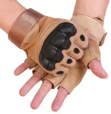 GYMGALAXY Half Finger Tactical Hard Knuckle Riding Gloves(Beige)