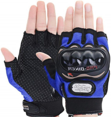 FUEZONE ProBiker Motorcycle Racing Reinforced Knuckle Protection Elongated Cuff Coverage Riding Gloves(Blue, Black)
