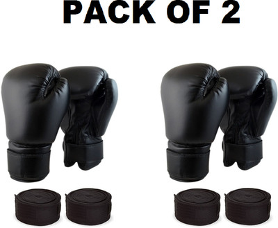 Monika Sports Training Boxing Gloves With Handwrap (Boxing Tape) Pack of 2 Boxing Gloves(Black)