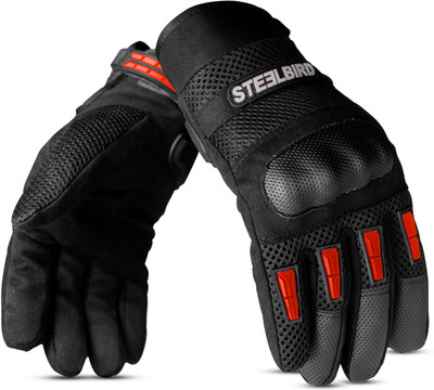 Steelbird Khardungla Full Finger Bike Riding Gloves with Touch Screen Sensitivity at Thumb Riding Gloves(Red)