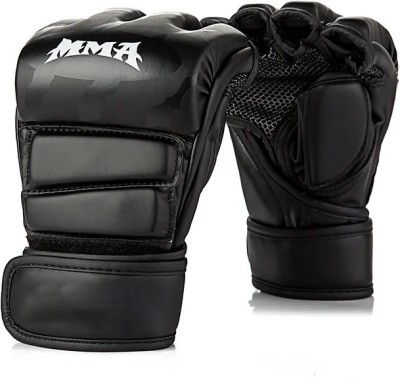 keycraze MMA Sports Boxing Gloves, Half Finger Kickboxing Gym & Fitness Gloves(Black)