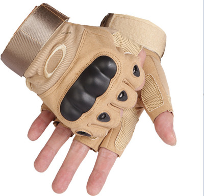 GhostGlove Half Finger Hard Knuckle Motorcycle Army Shooting Outdoor Breathable Gym & Fitness Gloves(Brown)