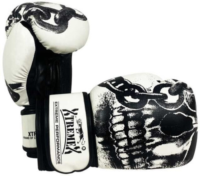 XtremeX Skull Boxing Gloves, Ideal for Boxing, MMA and Heavy Bag Training (14oz) Boxing Gloves(White)