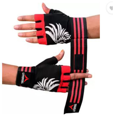 HOUSE OF COMMON Super Strong Wrist Support Gym Sports Gloves Gym & Fitness Gloves(Red, Black)