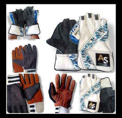 ASCG AS Cricket Gear Wicket Keeping Gloves with Inner Gloves Combo – Professional PU Wicket Keeping Gloves(White)