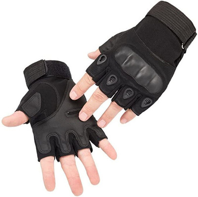 AMAXY Riding, Mountain Bike, Half Finger Anti-Slip Gloves for, Nylon (PAIR OF 01) Riding Gloves(Black)