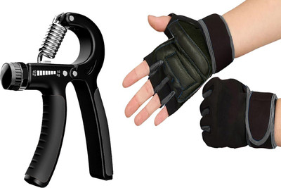 TRUE INDIAN Professional Adjustable Hand Grip & Gloves & Fitness Kit for Men Women Hand Grip/Fitness Grip(Black)