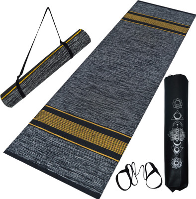 house of handmade Handwoven ANTI-SLIP COTTON Grey 8 mm Yoga Mat