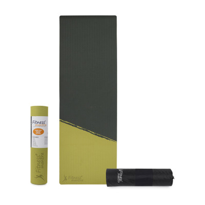 Fitness Mantra TPE 8mm Cross Color Anti-Slip Yoga Mat with Cover Bag| Army + Lemon| 8 mm Yoga Mat