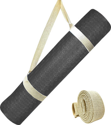 Strauss Anti Skid Eco-Friendly TPE Yoga Mat with Carry Strap, Black 6 mm Yoga Mat