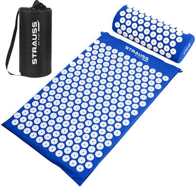 Strauss Acupressure Mat and Pillow Set for Back/Neck Pain Relief and Muscle Relaxation Blue 18 mm Accupressure Mat