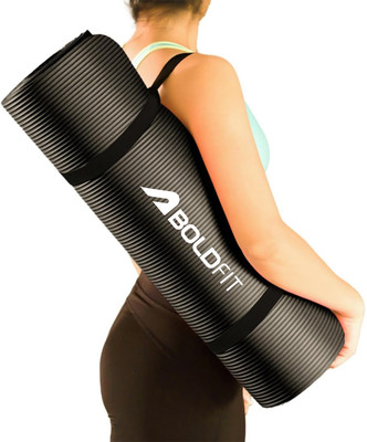 BOLDFIT Yoga Mat for Men Women 8mm Exercise Mat Anti Skid Workout Yoga Mat Carry Strap Black 8 mm Yoga Mat